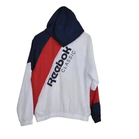 Reebok Classic Windbreaker Track Jacket Hooded Red White Blue Size Medium - Picture 10 of 16